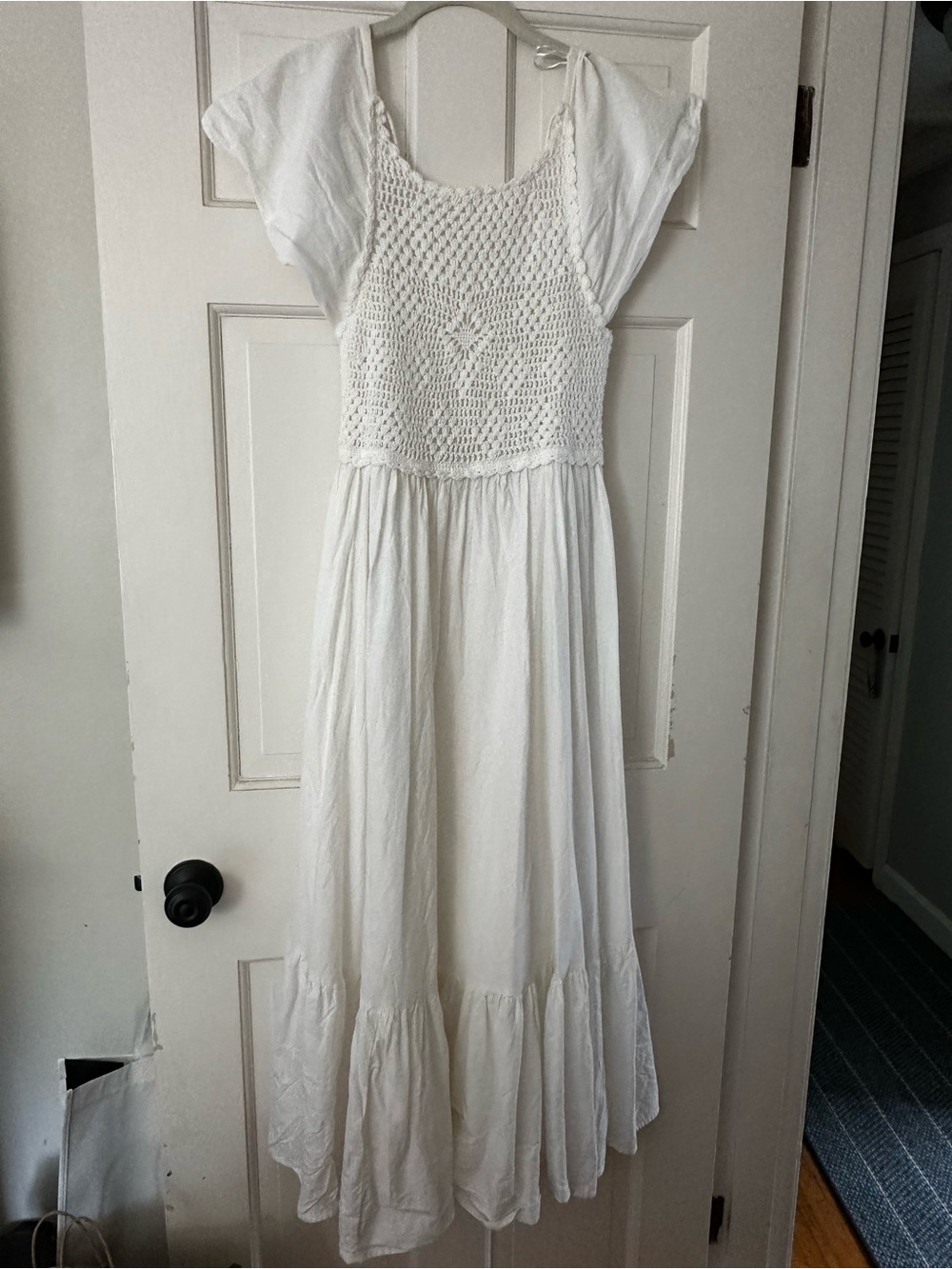 White flutter sleeve maxi dress with open back